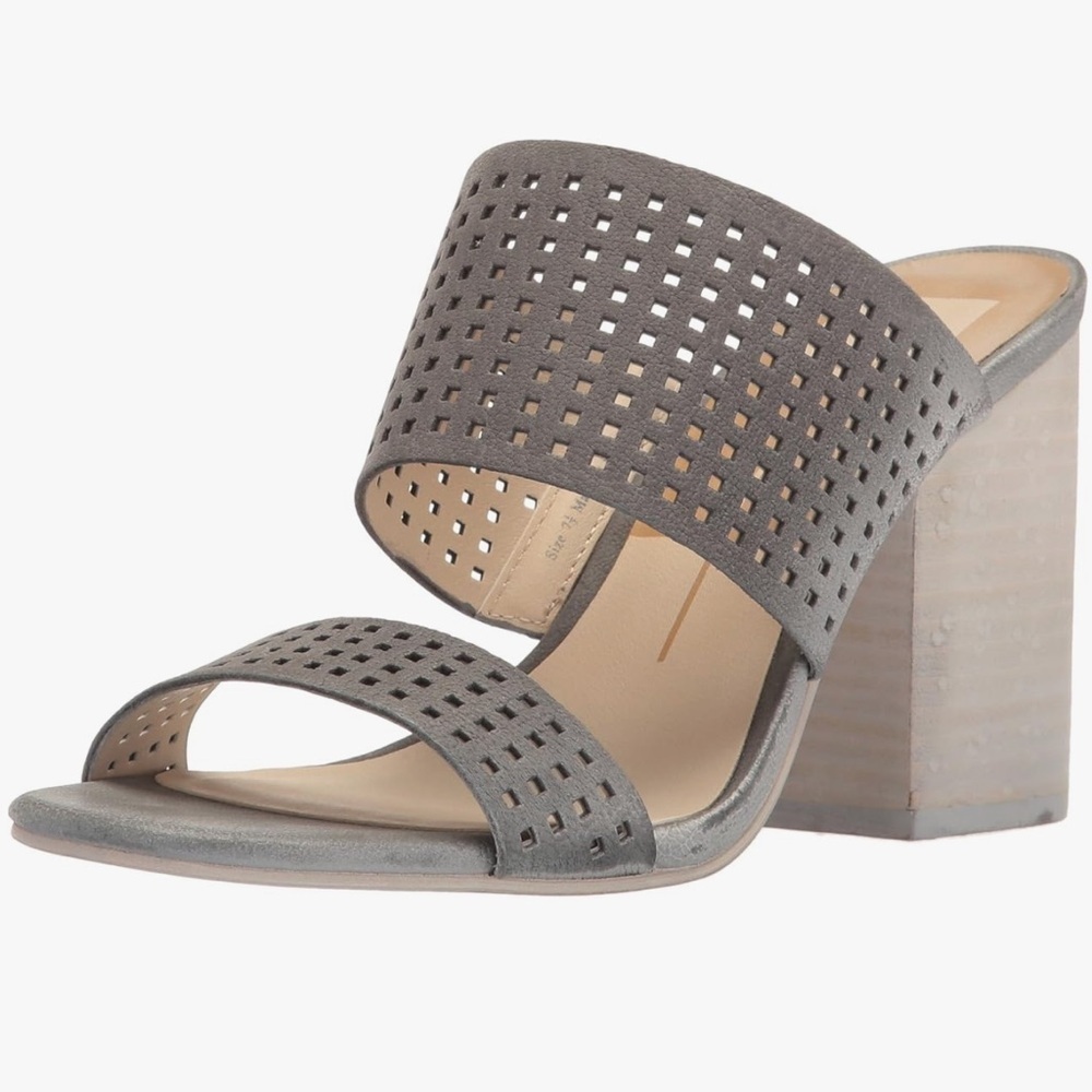 Dolce Vita Smoke Perforated Nubuck Heeled Sandals Size 7.5